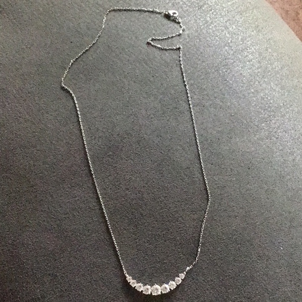 Lovely 925 Vintage Silver Tone Half Moon Rhinestone Pendant Necklace
